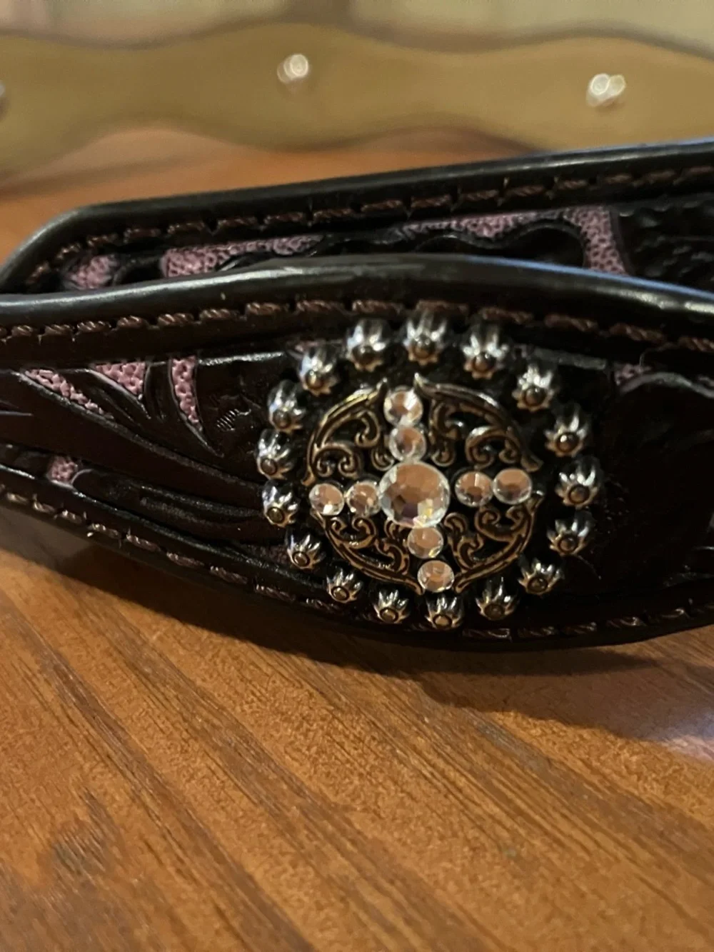 Ariat Girls Black and Purple Leather Belt with Silver Buckle and Rhinestones